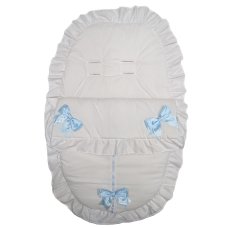 Plain White/Sky Car Seat Footmuff/Cosytoes With Large Bows & Lace